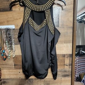 Cold shoulder black and gold stud long sleeve